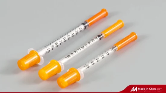 Jeringa de insulina médica desechable estéril con aguja ultrafina fija U